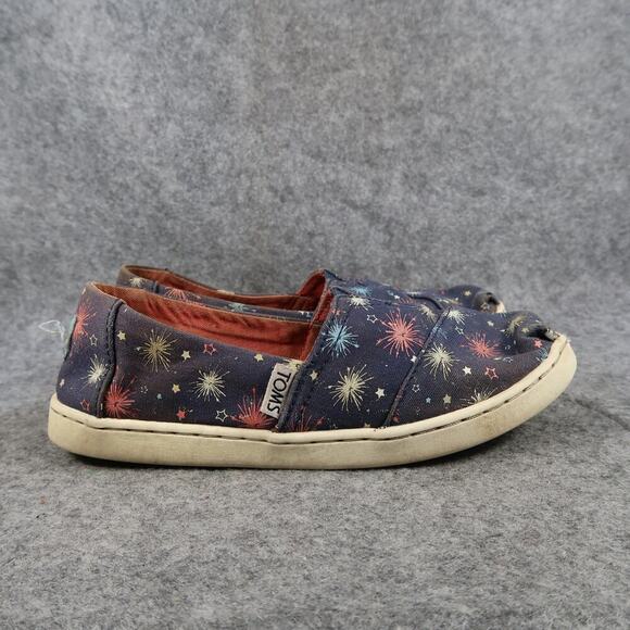Toms Shoes Kids 3 Slip On Loafer Flats Casual Canvas Sneaker Fireworks Blue - Picture 1 of 11